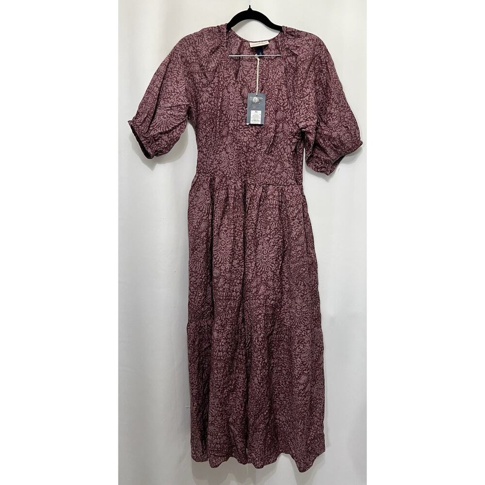 Women’s Puff Elbow-Sleeve Printed Maxi A-Line Dress Size X-Small
